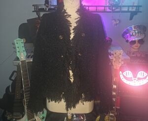 Black And Silver Fringe Jacket With Gold Buttons